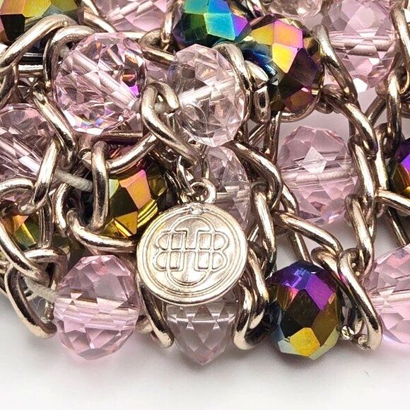 Dana Buchman Goldtone and Pink Glass Beaded Stretch Bracelet AB Accent Beads - Picture 4 of 5